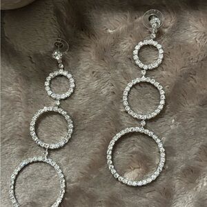 Women’s Earrings Silver-Tone Circle Drop Earrings set with Crystals